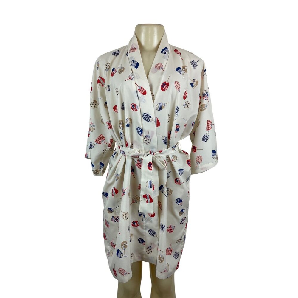 Kerry Dawn Japanese-Inspired Kimono Robe With Fan Print Multi-Color One Size